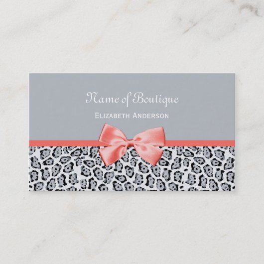 Graue Jaguar-Druck-Butike mit korallenrotem Band Visitenkarte (Vorderseite)