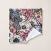 Graue Jay und Blume Badhandtuch Set (Waschlappen)