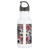 Graue Jay und Blume Edelstahlflasche (Rückseite)