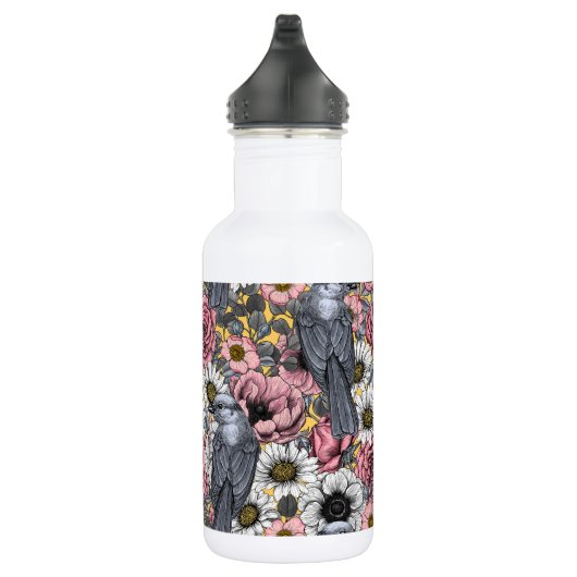 Graue Jay und Blume Edelstahlflasche (Rechts)