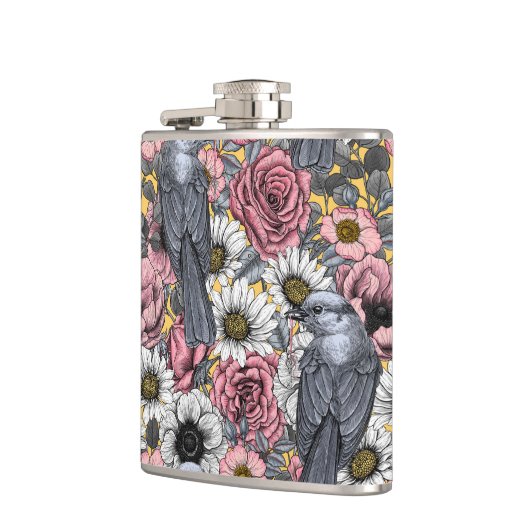 Graue Jay und Blume Flachmann (Links)