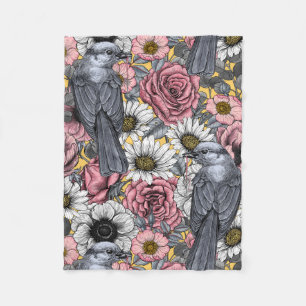 Graue Jay und Blume Fleecedecke