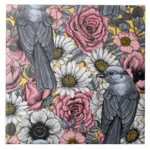 Graue Jay und Blume Fliese