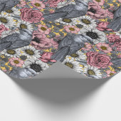 Graue Jay und Blume Geschenkpapier (Ecke)