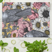 Graue Jay und Blume Geschirrtuch (Gefaltet)