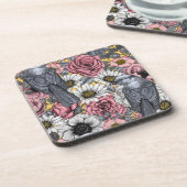 Graue Jay und Blume Getränkeuntersetzer (Linke Seite)