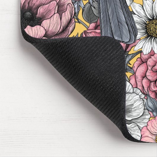 Graue Jay und Blume Mousepad (Ecke)