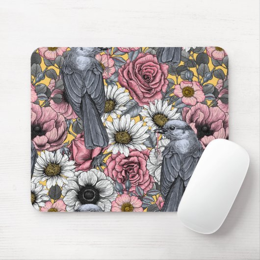 Graue Jay und Blume Mousepad (Mit Mouse)