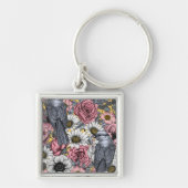 Graue Jay und Blume Schlüsselanhänger (Vorne)