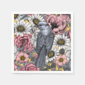 Graue Jay und Blume Serviette (Vorderseite)