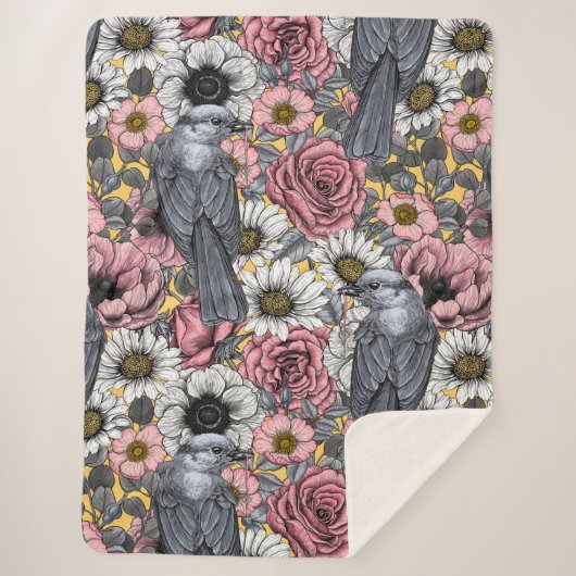 Graue Jay und Blume Sherpadecke (Vorderseite)
