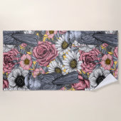 Graue Jay und Blume Strandtuch (Vorderseite)