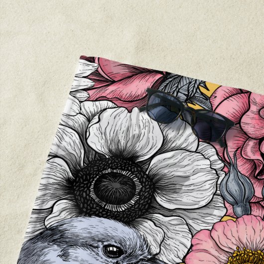 Graue Jay und Blume Strandtuch (Beispiel)