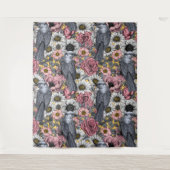 Graue Jay und Blume Wandteppich (Vorderseite)