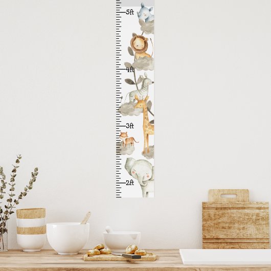 Graue Jungle Safari-Tiere Wachstumsdiagramm Poster (Küche)