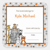 Graue Jungle Tiere Buchungsplatte Buchzeichen Quadratischer Aufkleber (Vorderseite)