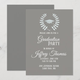 Graue Kappe und Blätter Grad Einladung 5" x 7"