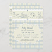 Graue karierte Baby-Duschen-Einladung Einladung (Vorne/Hinten)
