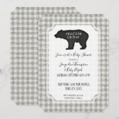 Graue Karierte Bärenwalddusche Einladung (Vorne/Hinten)