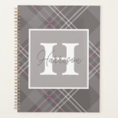 Graue Karierte Monogramm Name Personalisiert Planer (Vorderseite)