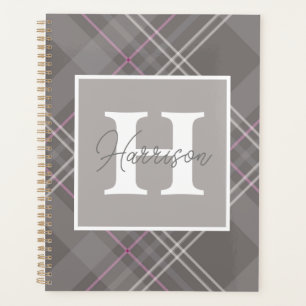Graue Karierte Monogramm Name Personalisiert Planer