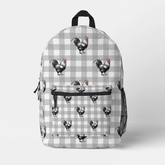 Graue Karierte Rooster Bedruckter Rucksack (Vorderseite)