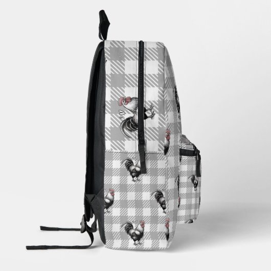 Graue Karierte Rooster Bedruckter Rucksack (Links)