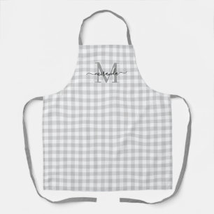 Graue Karo-Schürze mit Monogramm und Namen Schürze