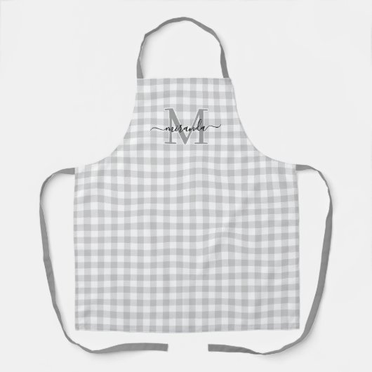 Graue Karo-Schürze mit Monogramm und Namen Schürze (Vorderseite)