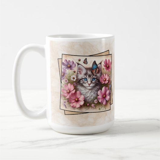 Graue Kätzchen-Blumen Kaffeetasse (Links)