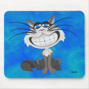 Graue Katze auf blau - Maus-Pad Mousepad