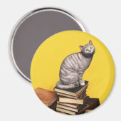 Graue Katze auf einem Stapel von Büchern Magnet (Vorderseite/Rückseite)
