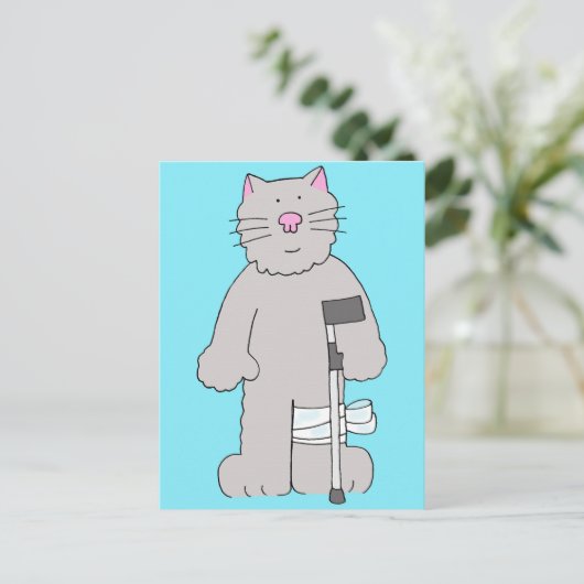 Graue Katze auf Knie Operation Erholung Postkarte (Stehend Vorderseite)