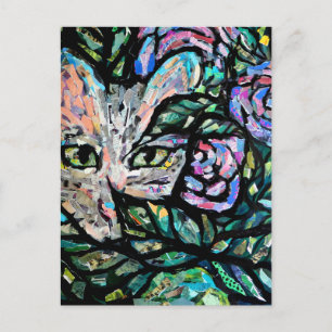 Graue Katze Collage Kunst Kätzchen Collagen Postkarte