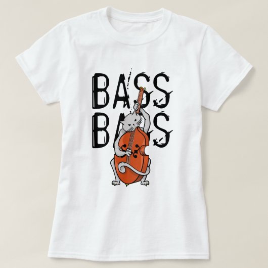 Graue Katze, die einen doppelten Bass oder einen a T-Shirt (Design vorne)