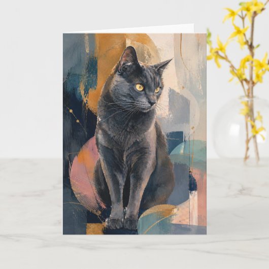 Graue Katze Goldener Blick Karte (Gelbe Blume)