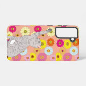Graue Katze greift nach Blumen Samsung Galaxy Case Hülle (Rückseite (Horizontal))