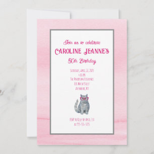 Graue Katze, Helles Rosa, 50 und Fabelhaft, Geburt Einladung