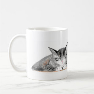 Graue Katze Hübsches Haustier Kätzchen Wasserfarbe Kaffeetasse