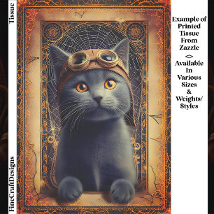 Graue Katze im aufwendigen Steampunk-Stil DZ8F Dec Seidenpapier