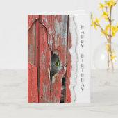 Graue Katze im Barn Hole Hallo Karte (Gelbe Blume)