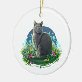 Graue Katze im Blumengarten Keramik Ornament (Links)