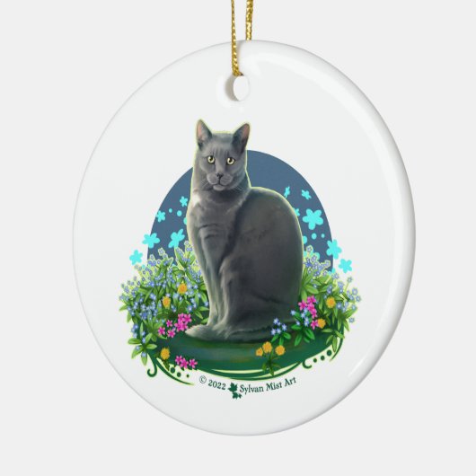 Graue Katze im Blumengarten Keramik Ornament (Links)
