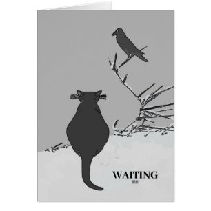 Graue Katze in Barde mit Bird-Text
