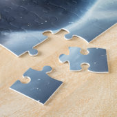 Graue Katze in blauer Esssuppe im Weltraum Puzzle (Seite)