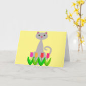 Graue Katze in den Frühlings-Blumen Karte (Gelbe Blume)