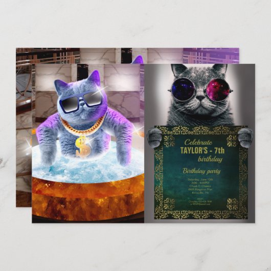 Graue Katze in der Badewanne Einladung (Vorne/Hinten)