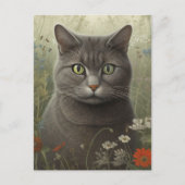 Graue Katze in einem Garten Postkarte (Vorderseite)