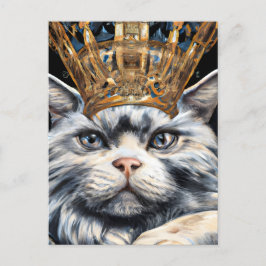 Graue Katze in einer Krone Postkarte