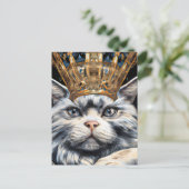 Graue Katze in einer Krone Postkarte (Stehend Vorderseite)